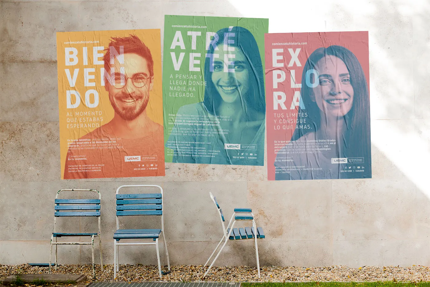 Los tres carteles elaborados para la campaña de la Universidad Europea Miguel de Cervantes