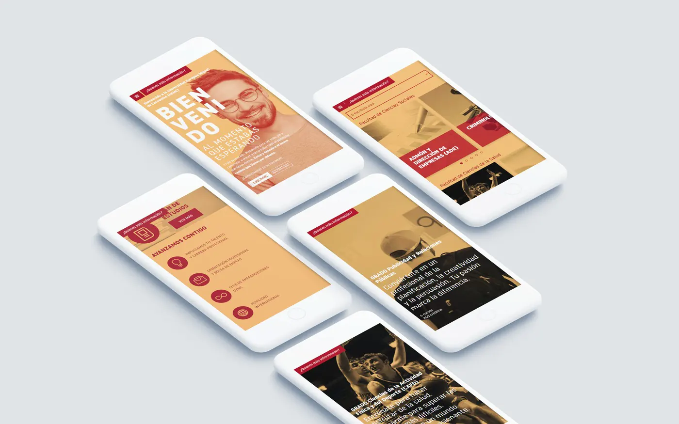 Composición con pantallazos móviles de la web creada para la campaña de captación de la Universidad Europea Miguel de Cervantes